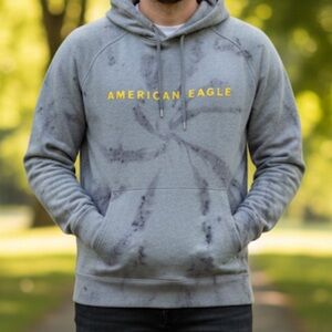 American Eagle AE Tie-Dye Swirl Hoodie Sweatshirt Gray & Yellow Logo